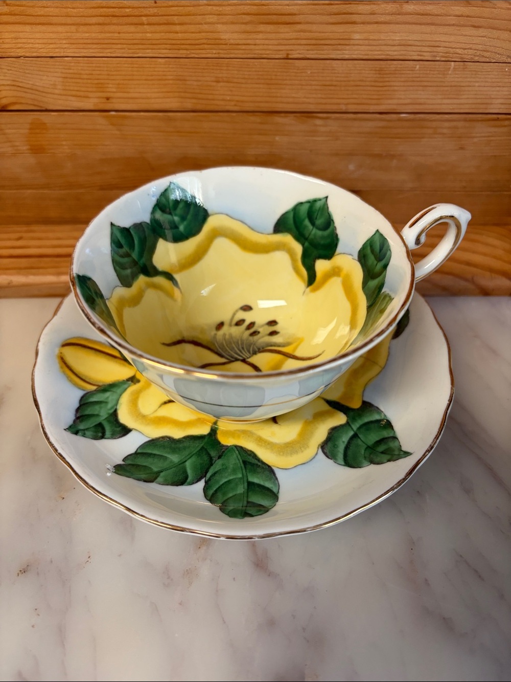 Tuscan Hawaiian Flowers Yellow Floral Tea Cup and Saucer Set